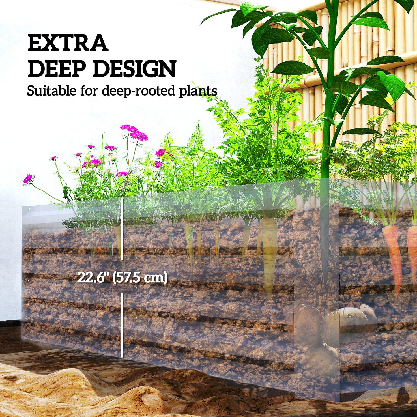 6' x 3' x 2' Raised Garden Bed, Galvanized Planter Box for Growing Flowers, Herbs and Vegetables, Dark Grey