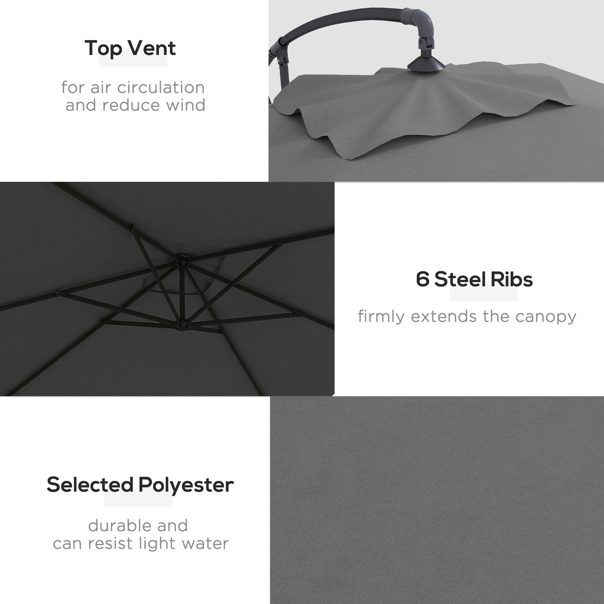 3(m) patio offset umbrella, with Cross Base - Dark Grey
