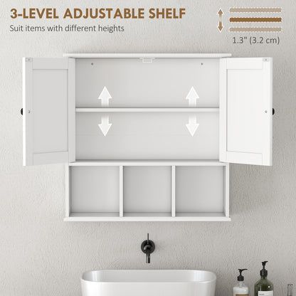Farmhouse Bathroom Wall Cabinet, Wall Mounted Medicine Cabinet with Adjustable Shelf, Open Compartments, White