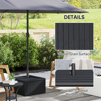 3-in-1 Patio Umbrella Base, Coffee End Table, Flower Box Planter with Wheels Handles, Square Plastic 176lb Stand/110lb Water Fillable Outdoor Garden Umbrella Stand, Black