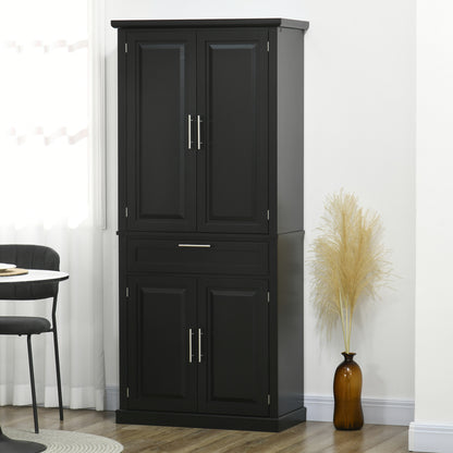72" Kitchen Pantry Cabinet, Freestanding Storage Cabinet, 4-Door Cabinet with Drawer and Adjustable Shelves, Black