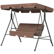 3-Seater Outdoor Porch Swing with Adjustable Canopy, Patio Swing Chair for Garden, Poolside, Backyard, Brown