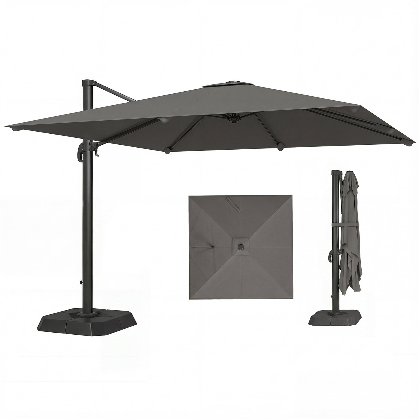 10 FT Patio Umbrella with Base, Outdoor Offset Cantilever Umbrella with Crank Handle and Tilt, 360° Rotation
