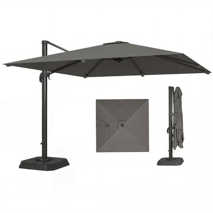 10 FT Patio Umbrella with Base, Outdoor Offset Cantilever Umbrella with Crank Handle and Tilt, 360° Rotation