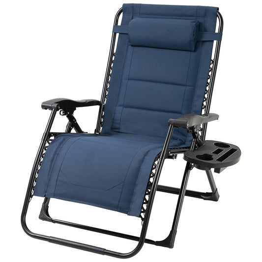 Zero Gravity Lounger Chair, Padded Folding Reclining Patio Chair with Cup Holder, Detachable Headrest, Extra Wide Seat, 400 LBS Capacity for Pool, Camping, Blue