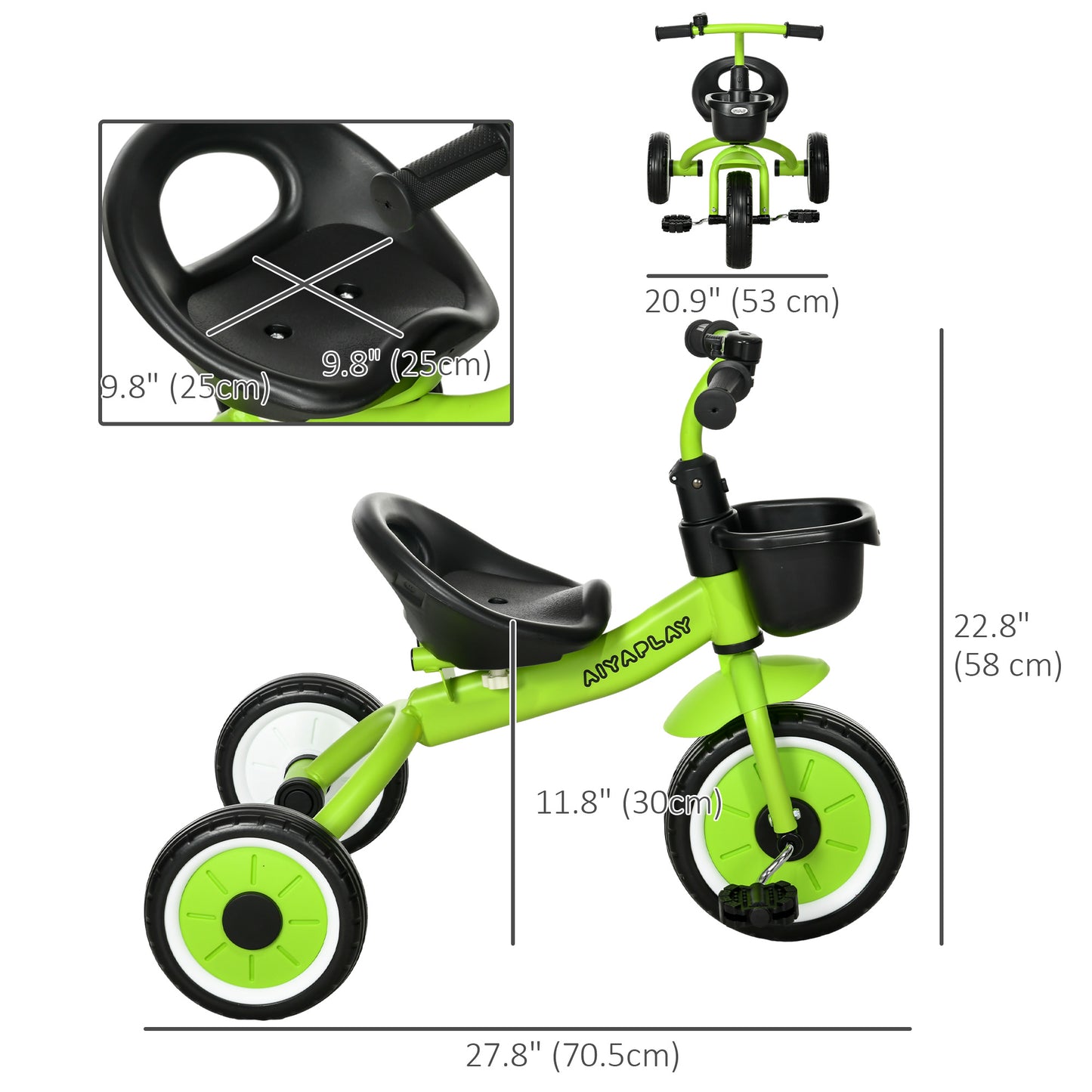 Qaba Tricycle for Toddler 2-5 Year Old Girls and Boys, Toddler Bike with Adjustable Seat, Basket, Bell, Green