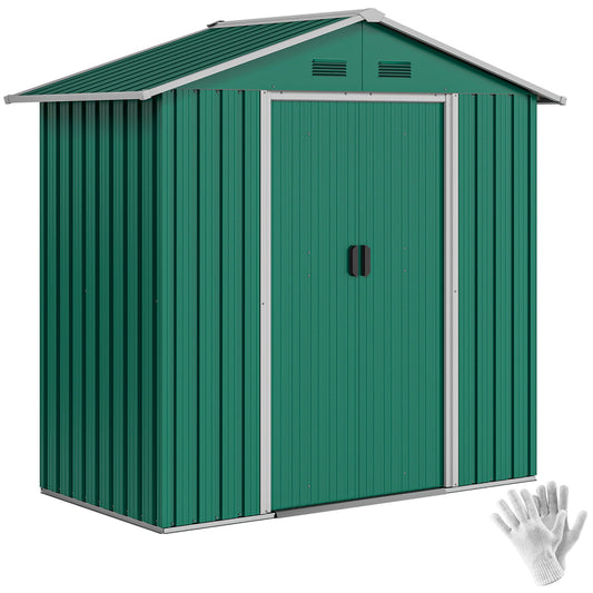 6.5x3.5ft Metal Garden Storage Shed for Outdoor Tool Storage with Double Sliding Doors and Vents, Green