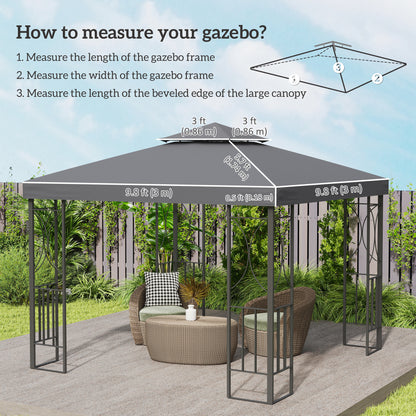 10' x 10' Square 2-Tier Gazebo Canopy Replacement Top Cover Outdoor Garden Sun Shade, Dark Grey