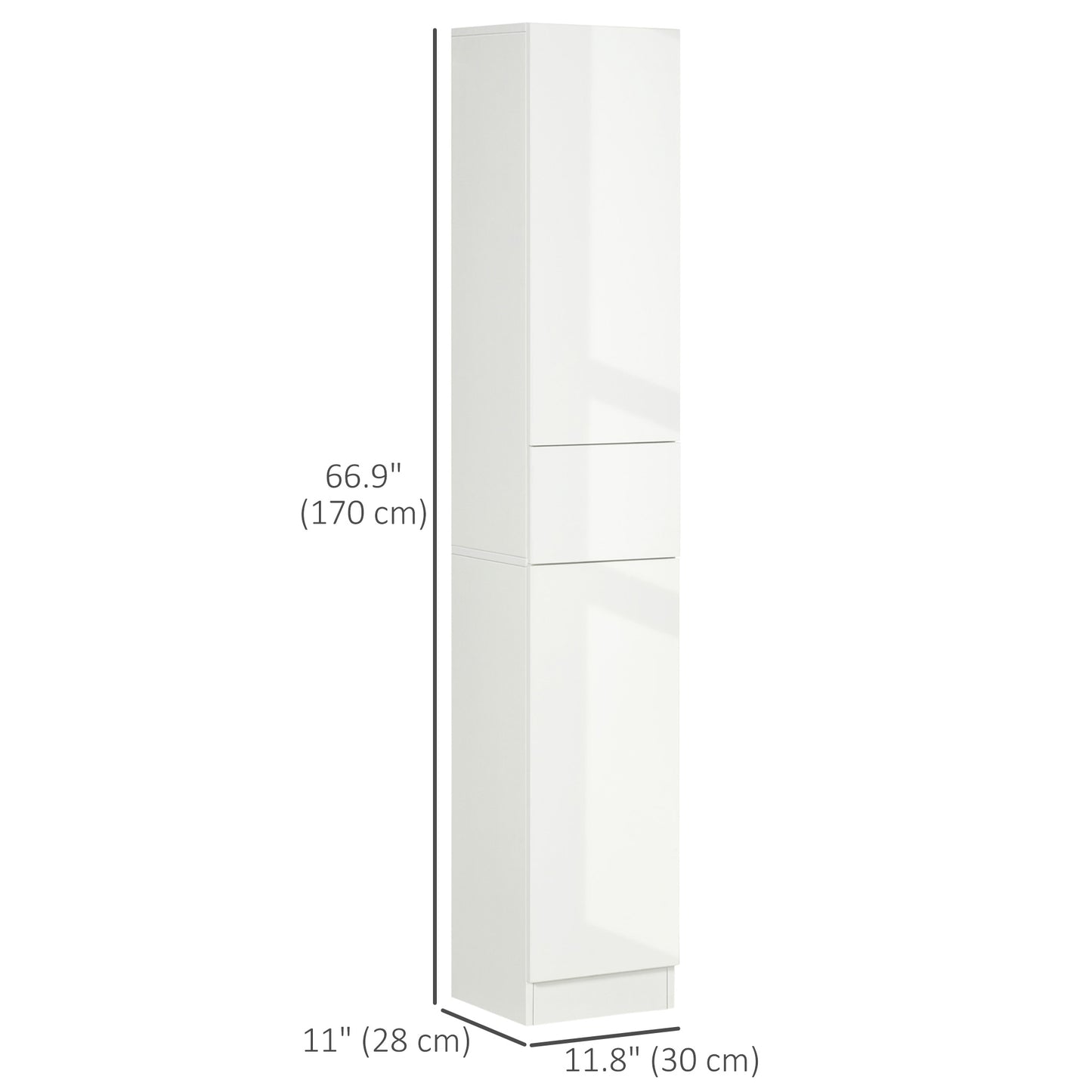 Tall Bathroom Cabinet, Narrow Bathroom Storage Cabinet with Doors, Drawer and Adjustable Shelves, High Gloss White