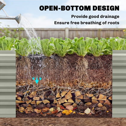 8 x 2.6 x 1.5ft Galvanized Raised Garden Bed, Reinforced Outdoor Planter Box with Open Bottom, Light Grey
