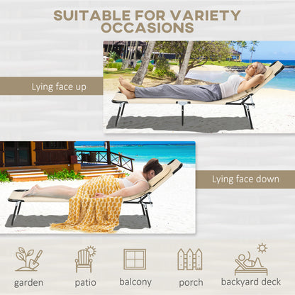 Folding Lounge Chair Set of 2, Reclining Beach Tanning Chair with Face Hole, Pillow, 4-Position Adjustable Flat Sun Lounger, Steel Frame for Outdoor Patio Pool, Beige