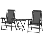 3 Pieces Patio Bistro Set, Outdoor Folding Table and Chairs Set, Metal Patio Furniture Set with Cup Holders