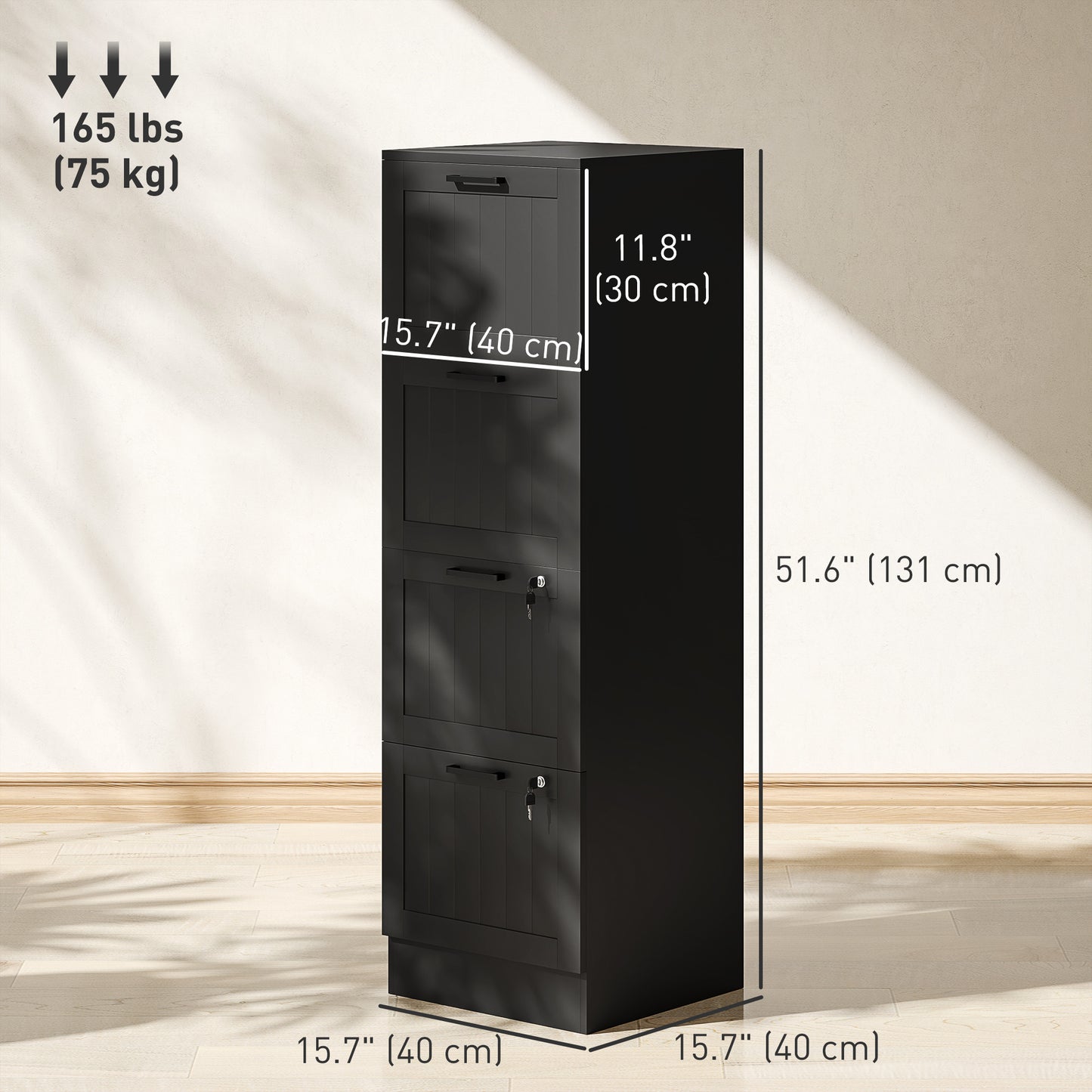 4 Drawer Filing Cabinet with Lock, Office Storage Cabinet with Adjustable Hanging Bars for A4 Letter Size Files, Black