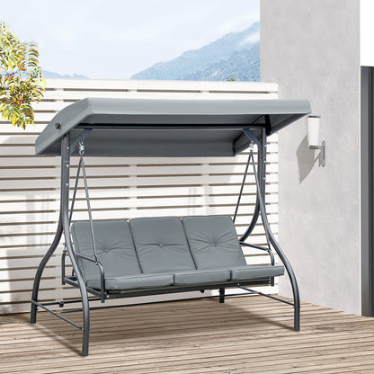 Convertible Patio Swing Bed with Canopy and Cushions, 3 Seater Porch Swing for Outdoor, Backyard, Garden, Dark Grey