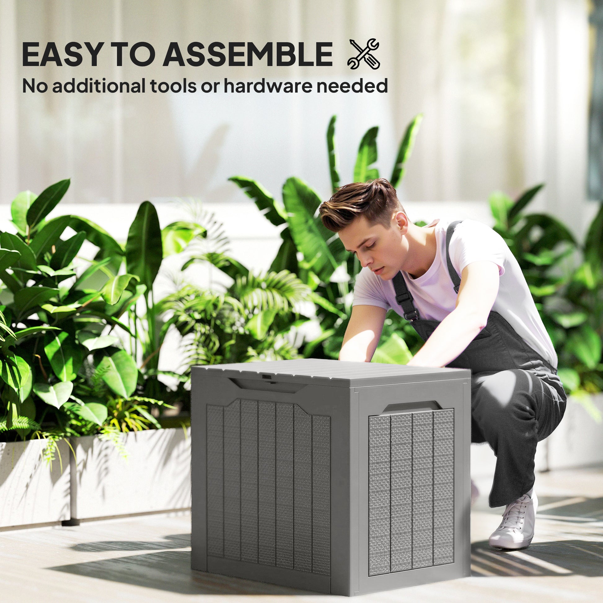 28 Gallon Deck Box, Resin Outdoor Storage Box with Handles, Waterproof and UV Resistant Storage Container