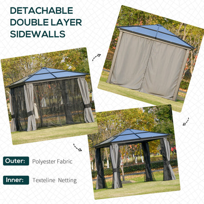 10x10ft Hardtop Gazebo with Aluminum Frame, Polycarbonate Gazebo Canopy with Curtains and Netting