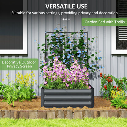 Galvanized Raised Garden Bed with Trellis for Climbing Plants, Outdoor Planter Box with Open Bottom, Dark Grey