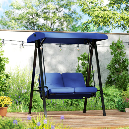 2-Seater Outdoor Porch Swing with Adjustable Canopy, Patio Swing Chair for Garden, Poolside, Backyard, Dark Blue