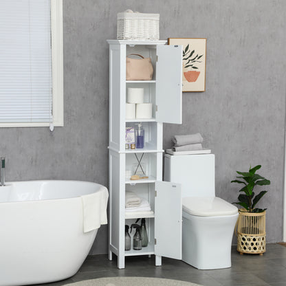 Bathroom Cabinet, Freestanding Linen Cabinet with Open Shelves, 13.8" x 11.8" x 62.4", White