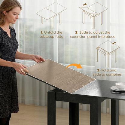 55" Extendable Dining Table for 4-6 Person, Kitchen Table with PU Handle and Felt Pads for Small Spaces, Black