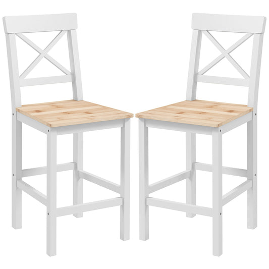 Counter Height Stools Set of 2, Farmhouse Bar Stools with Backs, Solid Wood Counter Stools for Kitchen Island