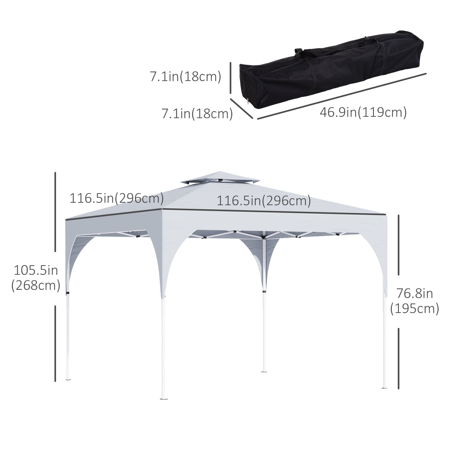 10'x10' Pop Up Canopy, Easy Set Up Party Tent with 2 Tier Vented Roof and Carrying Bag for Outdoor, Garden, Camping, White