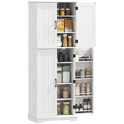 Tall Pantry Cabinet, 64" Storage Cabinet with Adjustable Shelves and 8 Door Spice Racks for Kitchen, Dining Room, White