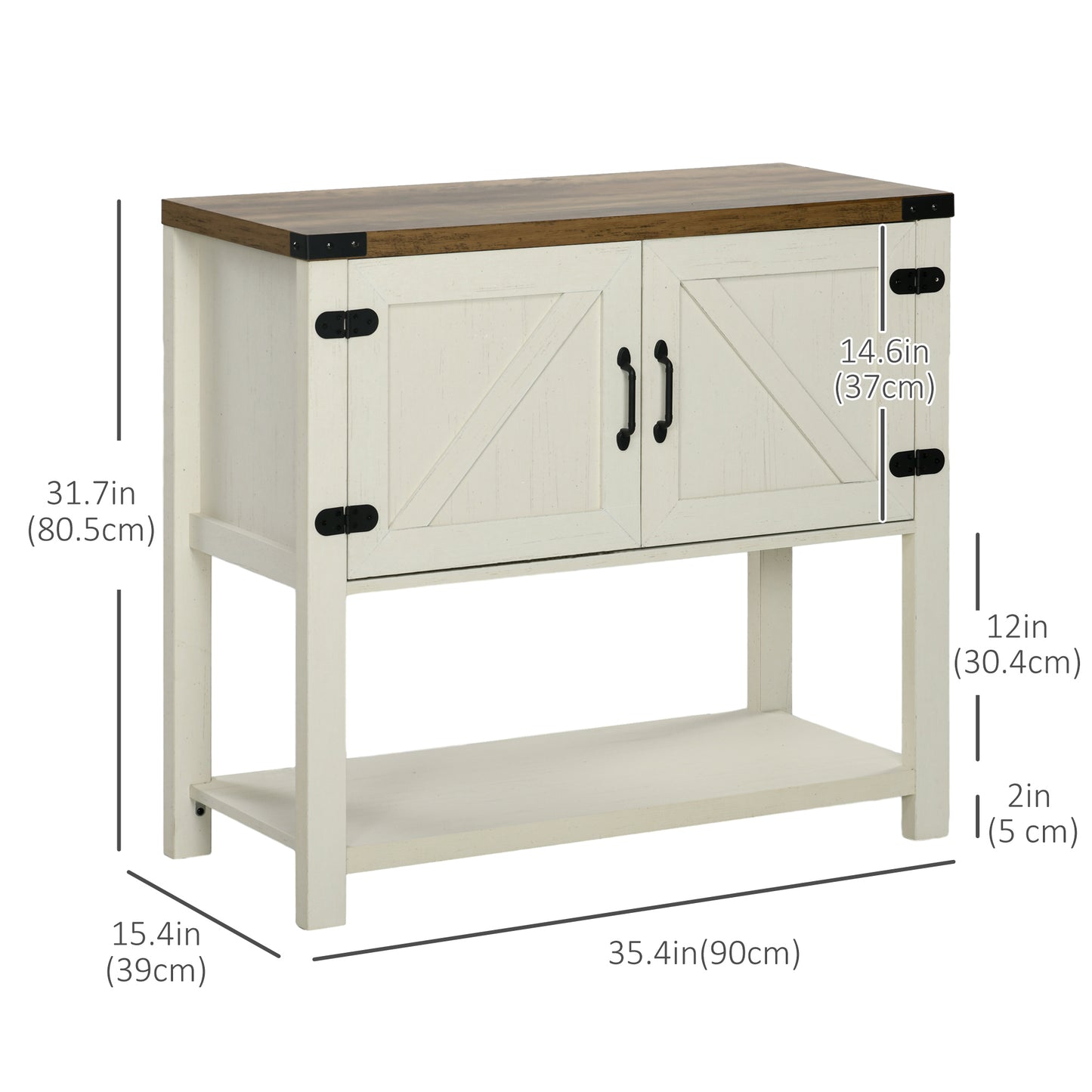 Farmhouse Kitchen Storage Cabinet, Free Standing Sideboard Console Table with Barn Doors, Bottom Shelf, White