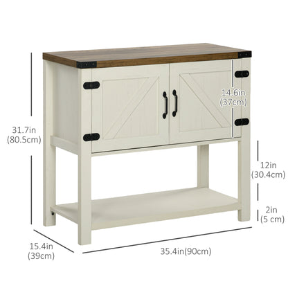 Farmhouse Kitchen Storage Cabinet, Free Standing Sideboard Console Table with Barn Doors, Bottom Shelf, White