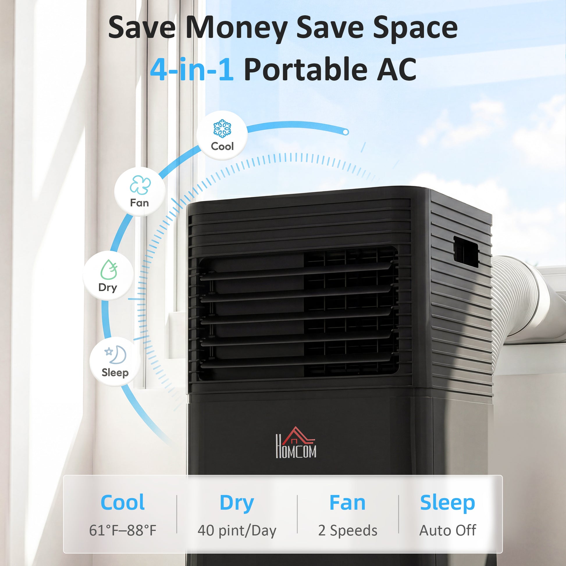 10000 BTU Portable Air Conditioner with Fan & Dehumidifier Mode, Quiet AC Unit with Remote Control, 24-Hour Timer, Black