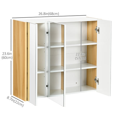 Wall Mounted Medicine Cabinet with Mirror Wall Mirror Cabinet with 3 Doors and Adjustable Storage Shelves White