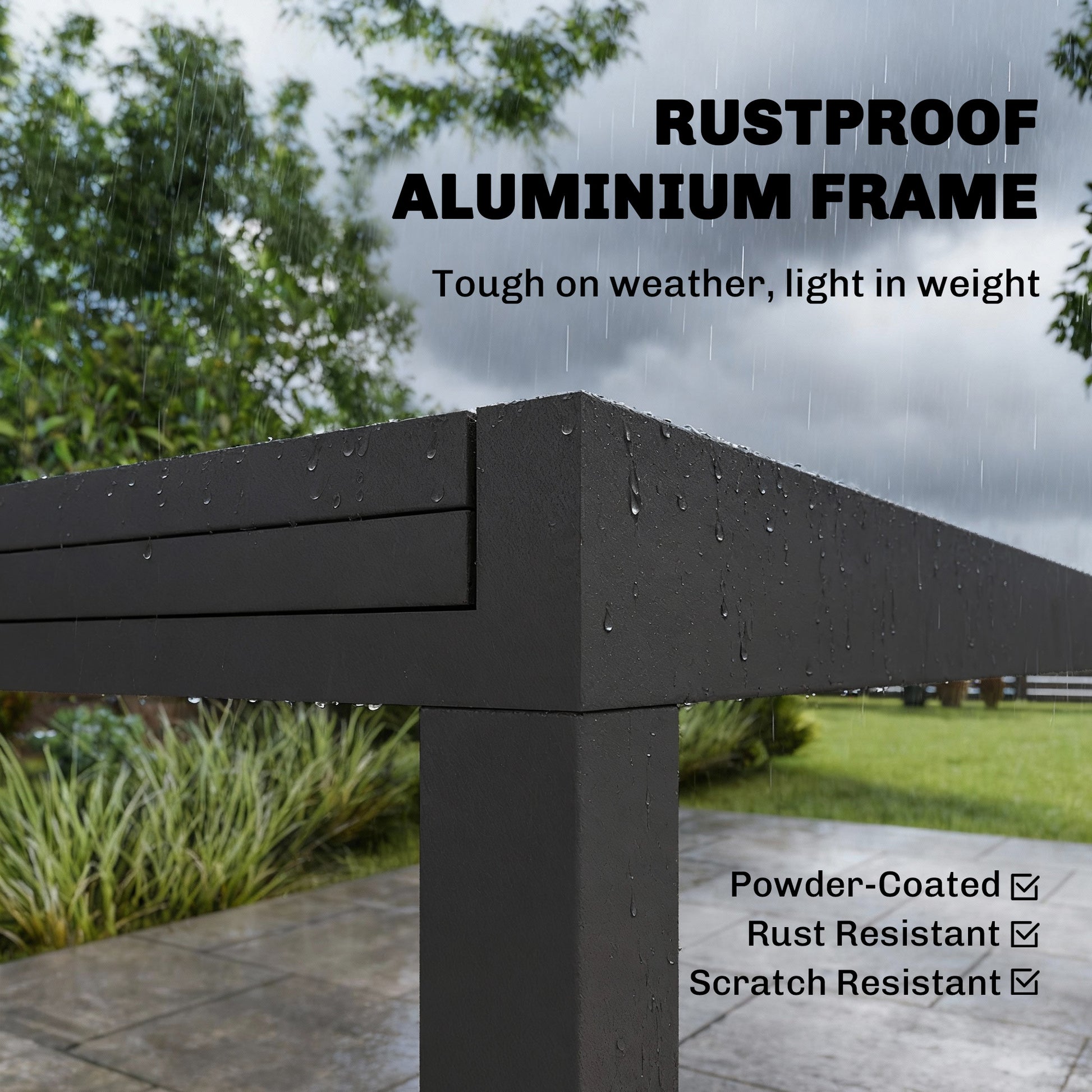 Aluminum Expandable Outdoor Dining Table with Tempered Glass Tabletop and Aluminum Frame, for Garden, Backyard, Black