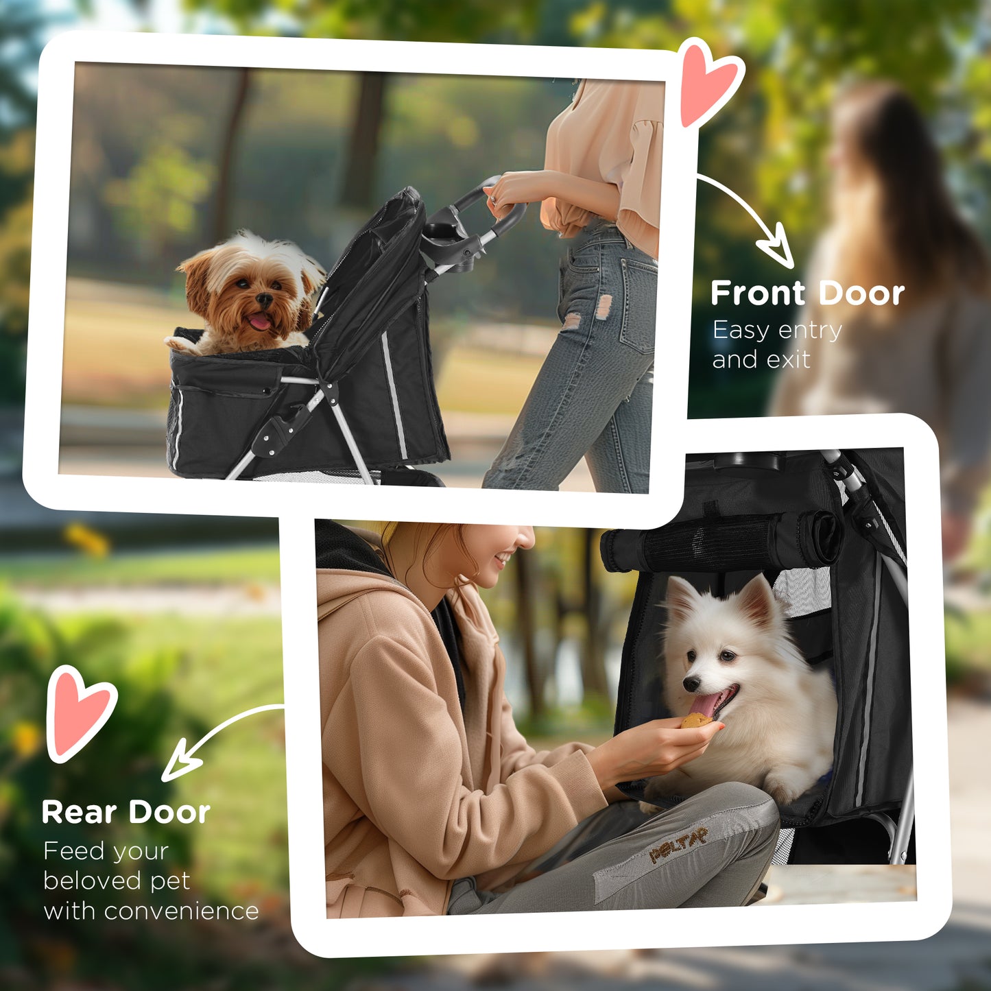 3 Wheels Foldable Dog Stroller with Storage Basket, Adjustable Canopy, Cupholder for Miniature and Small Dogs, Black