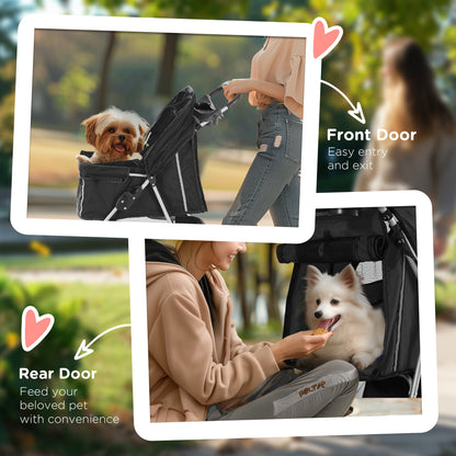 3 Wheels Foldable Dog Stroller with Storage Basket, Adjustable Canopy, Cupholder for Miniature and Small Dogs, Black
