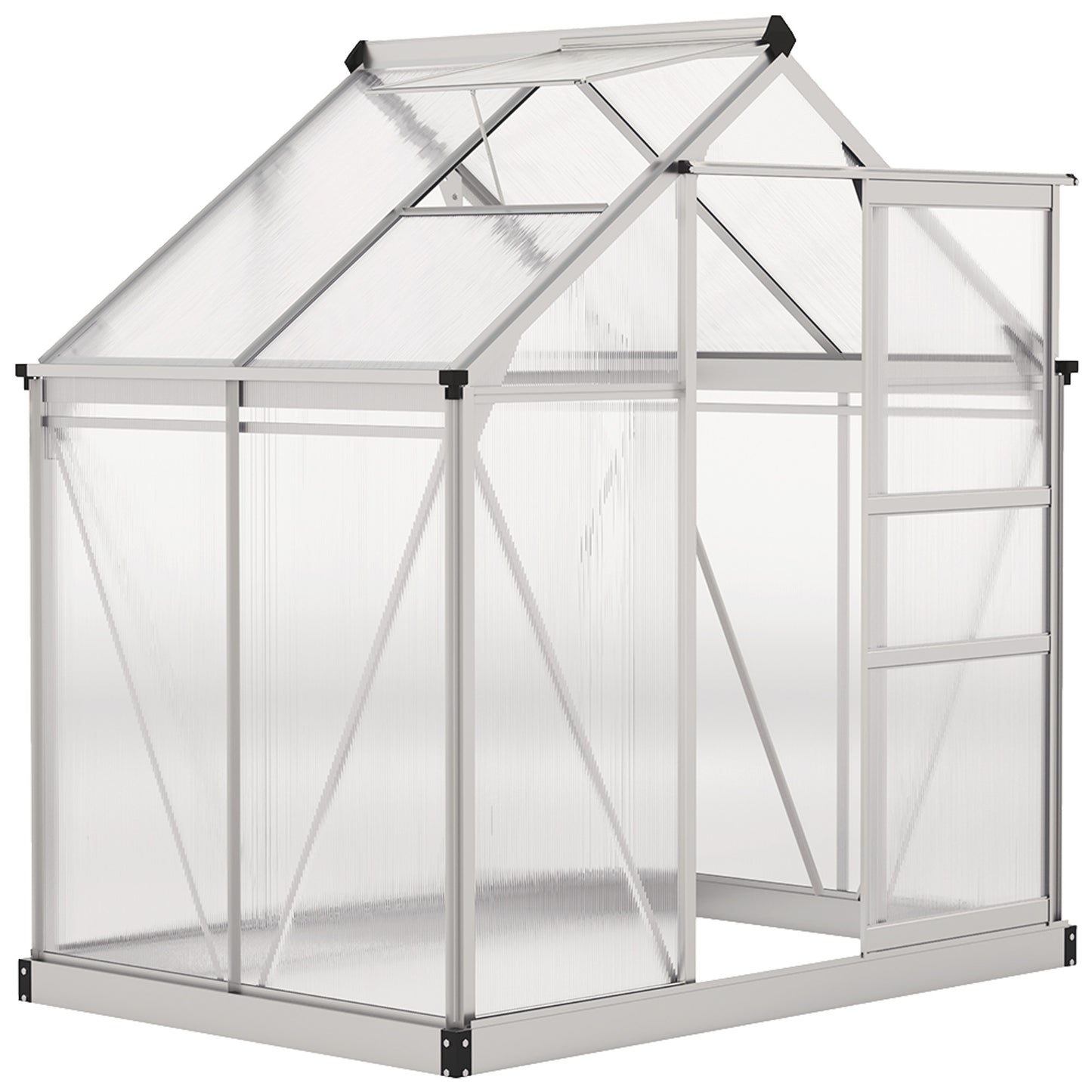 6' x 4' x 6.6' Polycarbonate Greenhouse, Walk-In Green House Kit Garden, Plants Grow, Galvanized Sheet Aluminum Frame with Rain Gutter, Vent and Sliding Door, Silver