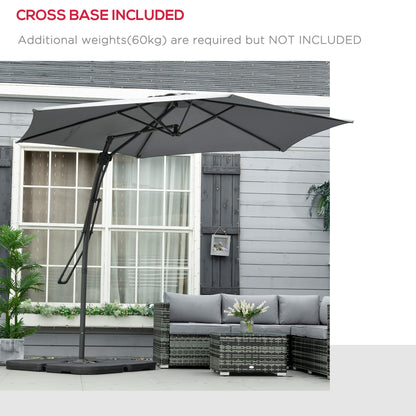 10ft Cantilever Patio Umbrella Offset Parasol with Crank Handle, Cross Base for Garden, Deck, Dark Grey