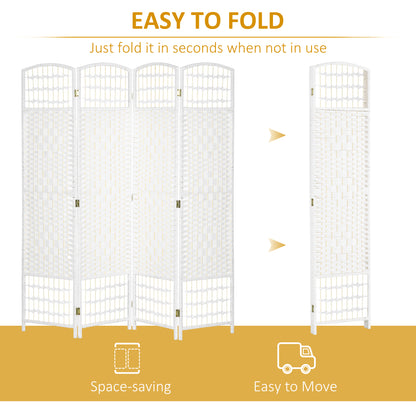 4 Panel Folding Room Divider, Portable Privacy Screen, Wave Fiber Room Partition for Home Office, White