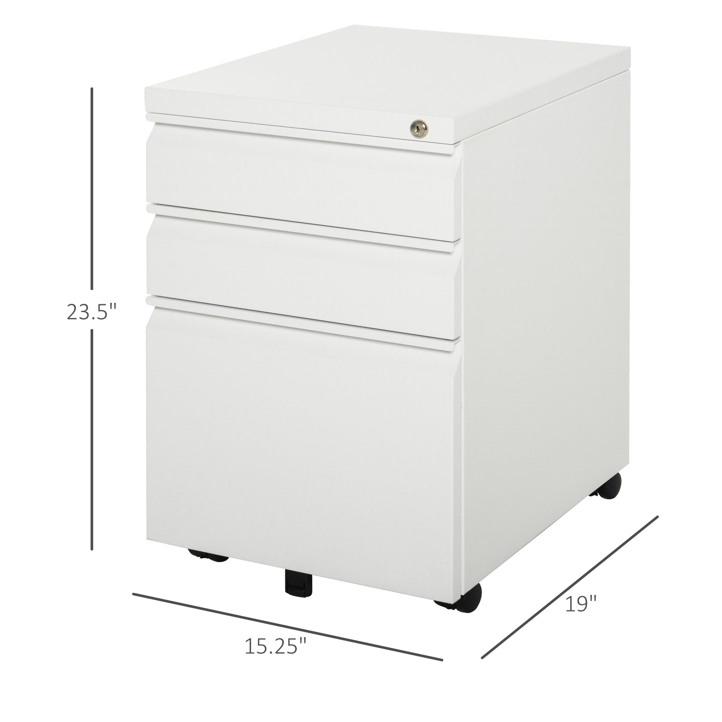 3 Drawer Filing Cabinet, Lockable Office Storage Cabinet on Wheels for Legal, Letter, A4 Files, White