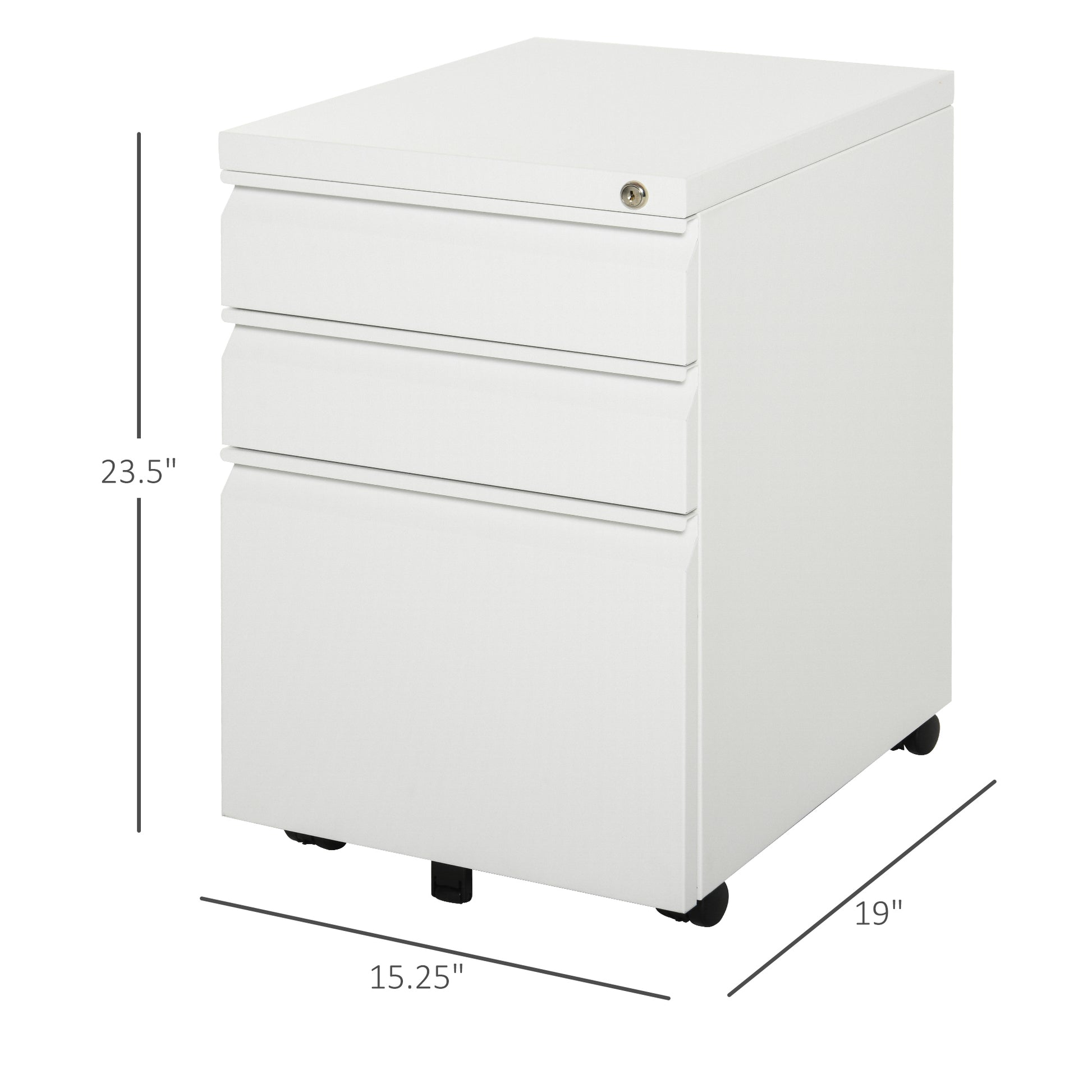 3 Drawer Filing Cabinet, Lockable Office Storage Cabinet on Wheels for Legal, Letter, A4 Files, White