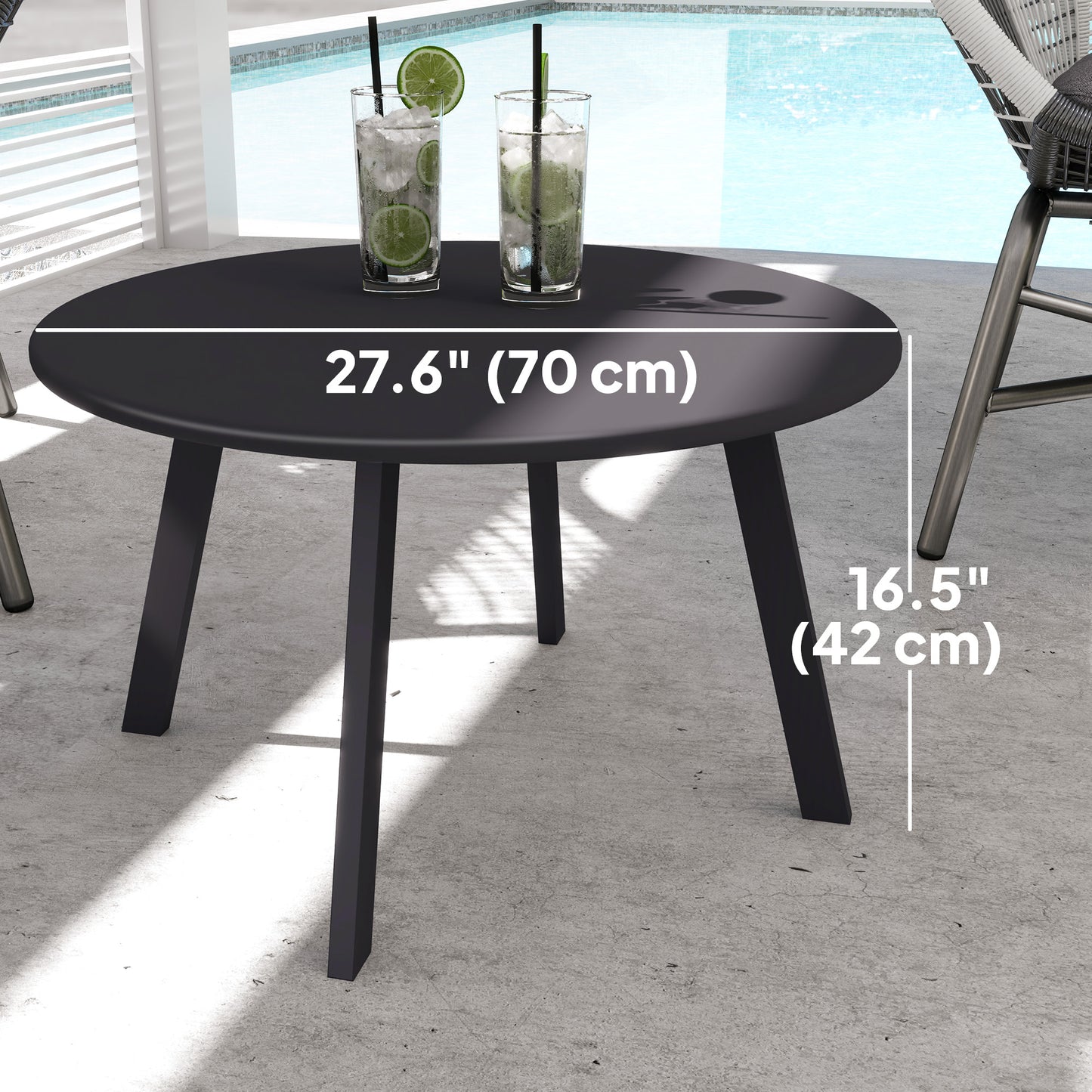Round Outdoor Side Table, Patio Coffee Table with Metal Frame and Non-Slip Foot Pads, Charcoal Grey