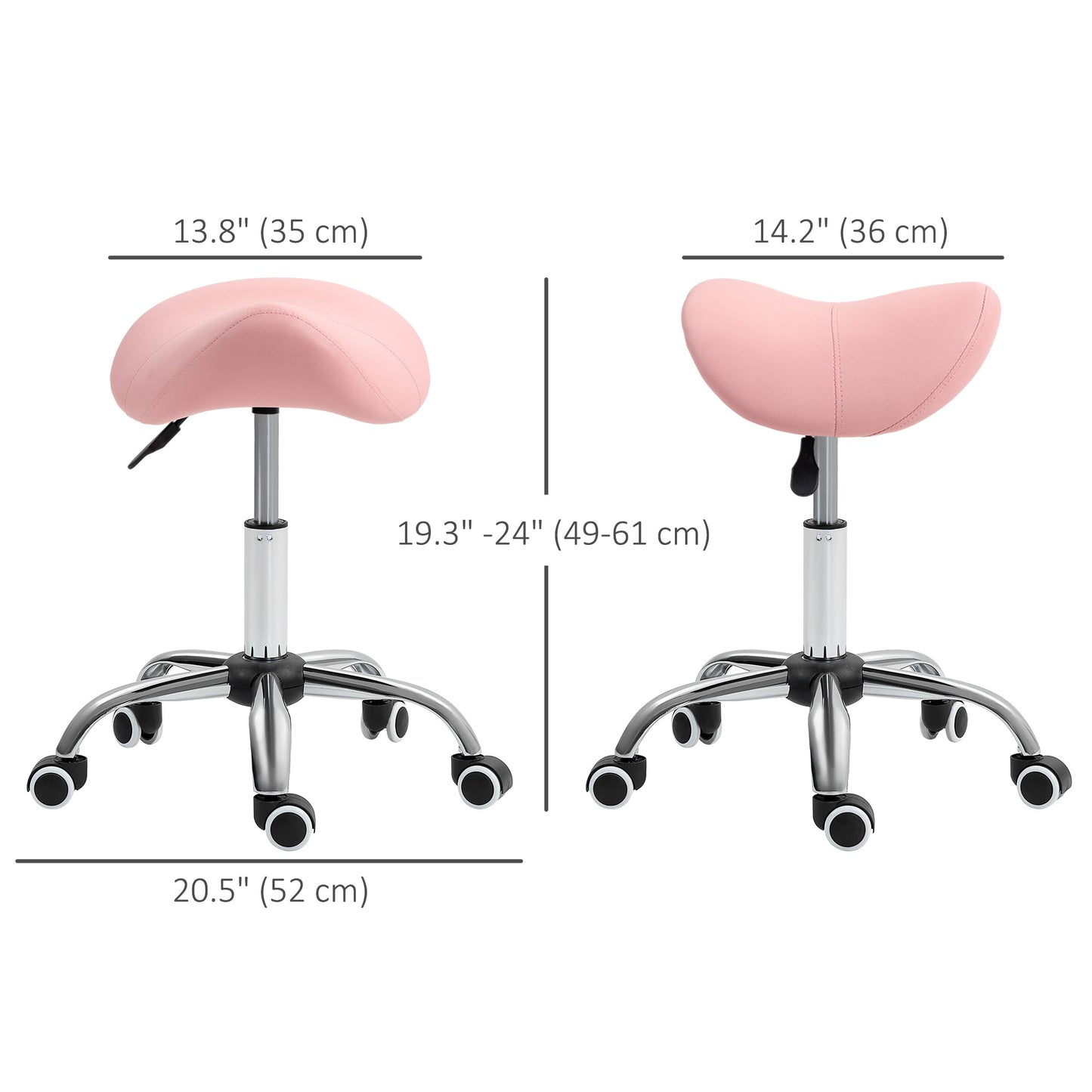 Cosmetic Stool 360° Rotate Height Adjustable Salon Massage Spa Chair Hydraulic Rolling Faux Leather Saddle Stool, Pink