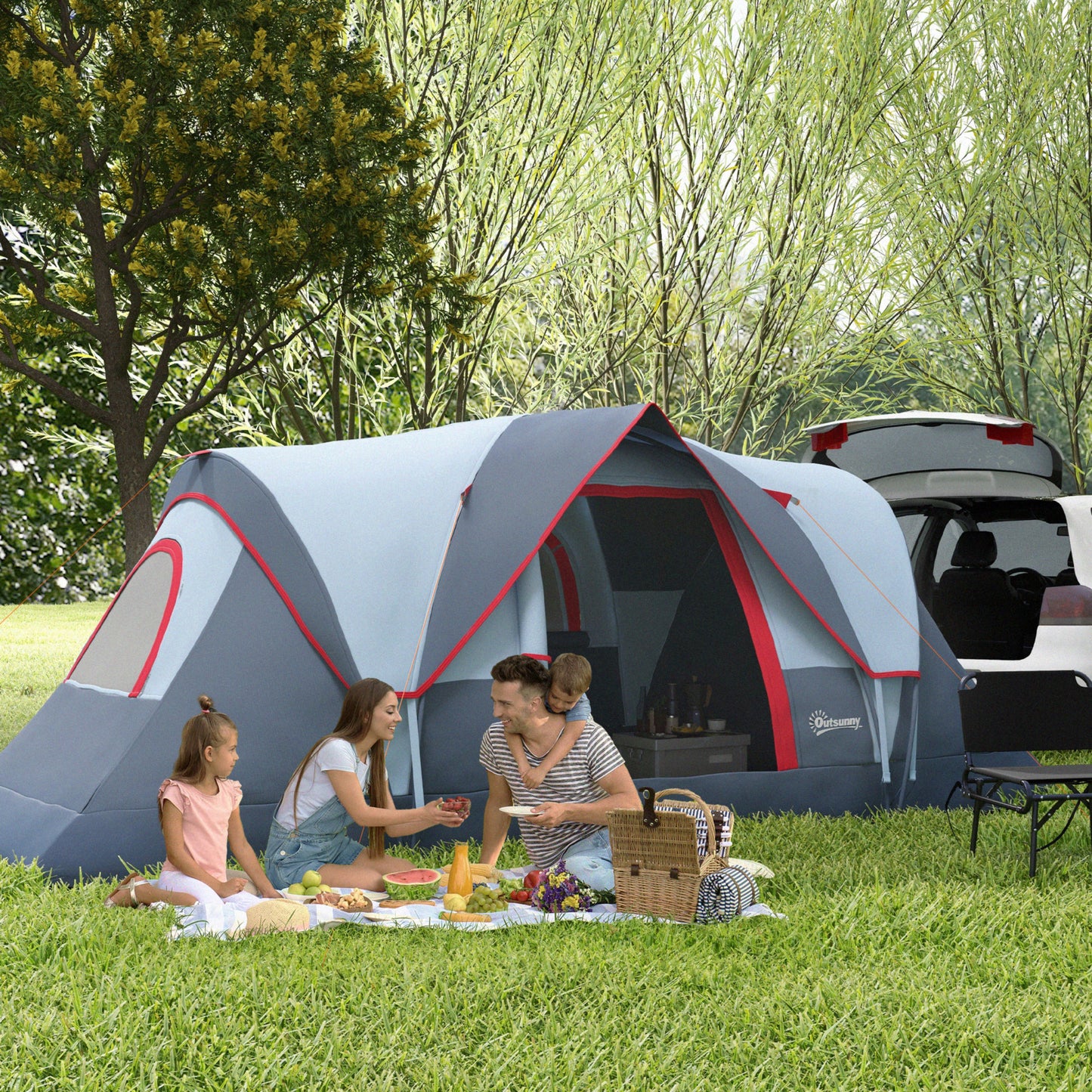 5-6 Person Family Tent, Outdoor Camping Tent with Lighting Hook, Carrying Bag for Camping, Hiking and Travelling, Grey