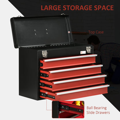 Lockable Tool Chest and Tool Box Set of 2, 7 Drawer Tool Cabinet with Wheels, 4 Drawer Portable Tool Chest with Handle for Garage, Factory, Workshop, Red