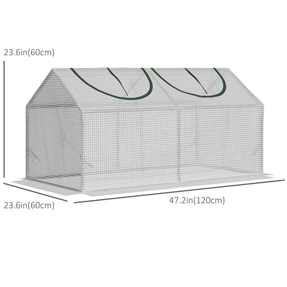 47" x 24" x 24" Portable Mini Tunnel Greenhouse Garden Planting Outdoor Flower Warm House Box with 2 Windows Steel Frame PE Cover, White