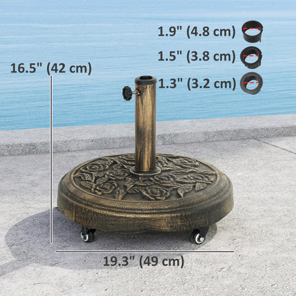 46 lbs Resin Round Patio Umbrella Base, Umbrella Stand with Wheels, Outdoor Umbrella Stand for 1.3"/1.5"/1.9" Umbrella Poles for Outdoor, Lawn, Poolside, Bronze
