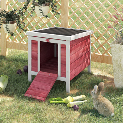 Wooden Rabbit Hutch, Bunny Cage with Waterproof & Openable Asphalt Roof, Outdoor Cat House Guinea Pig Cage Duck Shelter, Indoor Outdoor Use, 20" x 16.5" x 17", Red