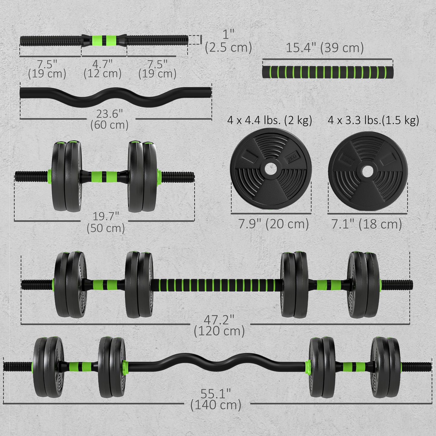 Soozier Adjustable Dumbbell Set, 3 in 1 Weights Dumbbells Set for Home Gym, 33lb Free Weights with Connector and Non-Slip Grip