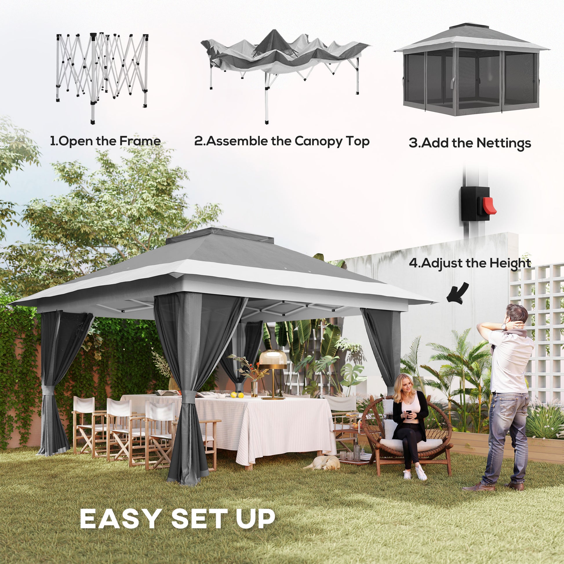 11.7' x 11.7' Pop Up Canopy Tent with Netting, UPF50+ Instant Sun Shelter with Wheeled Carry Bag and Sand Bags