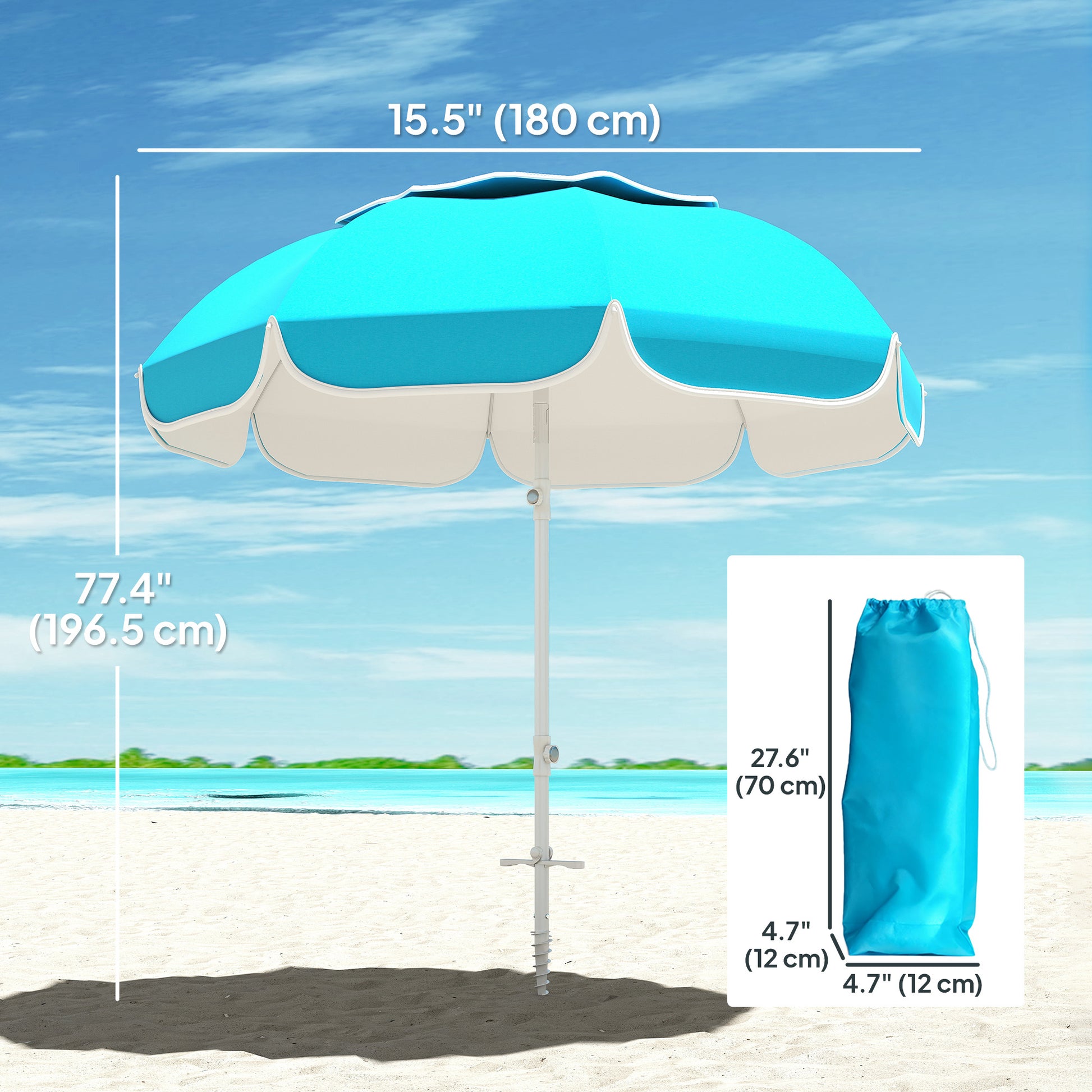 6 ft Beach Umbrella Portable with Sand Anchor, Carry Bag, Adjustable Height & Tilt, UPF50+ UV Protection, Blue