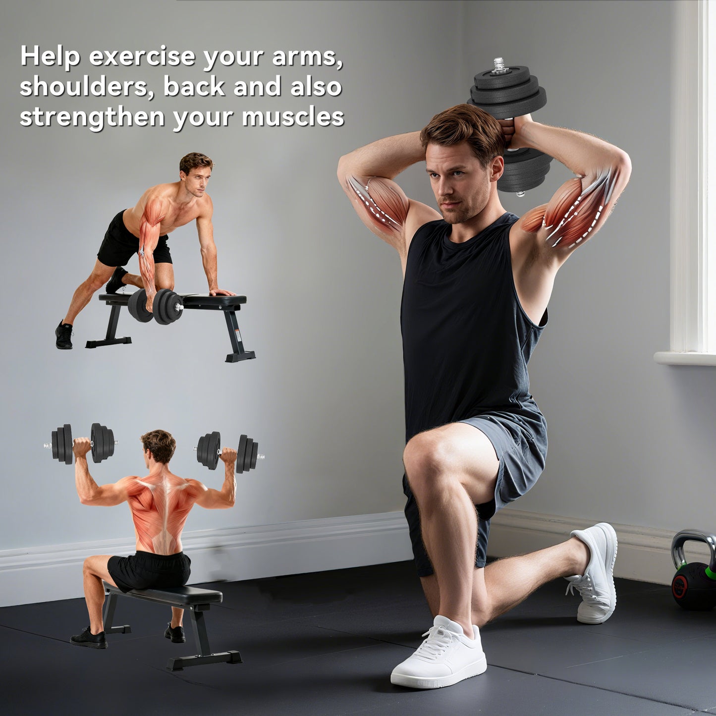 Soozier Adjustable 2 x 44lbs Weight Dumbbell Set for Weight Fitness Training Exercise Fitness Home Gym Equipment, Black (Pair)